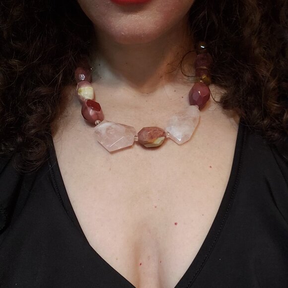 Rose Quartz, Semi Precious Stone and Costume Necklace - Picture 1 of 5